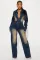 Slim fit elastic bell mouth wash long sleeved denim jumpsuit