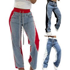 Fashionable and personalized women's pants with patchwork jeans