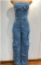 New strapless multi pocket workwear jeans jumpsuit with multiple buttons for women's wear