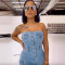 New strapless multi pocket workwear jeans jumpsuit with multiple buttons for women's wear