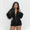 Women's new fashionable zipper long sleeved jumpsuit shorts slim fit