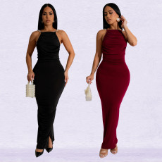 Fashion women's bag arm skirt backless sexy solid color dress new