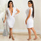 Fashionable and sexy solid color women's deep V sleeveless flowing beard mid skirt dress for women