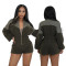 Women's new fashionable zipper long sleeved jumpsuit shorts slim fit