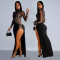 Fashion Women's Hot Diamond Sexy Hollow Long Sleeve Split Dress
