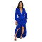 Fashionable women's elegant V-neck slit long sleeved solid color dress