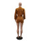 Women's new fashionable zipper long sleeved jumpsuit shorts slim fit