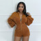 Women's new fashionable zipper long sleeved jumpsuit shorts slim fit