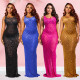 Fashionable women's mesh hot stamping diamond perspective slim fit sexy dress