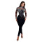 Fashion women's slim fit mesh rhinestone hot pressed long sleeved pants jumpsuit