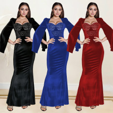 Fashionable women's elegant slim fit long evening dress dress new