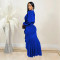 Fashionable women's elegant V-neck slit long sleeved solid color dress