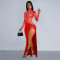 Fashion Women's Hot Diamond Sexy Hollow Long Sleeve Split Dress