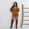 Women's new fashionable zipper long sleeved jumpsuit shorts slim fit