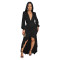 Fashionable women's elegant V-neck slit long sleeved solid color dress