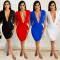 Fashionable and sexy solid color women's deep V sleeveless flowing beard mid skirt dress for women