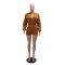 Women's new fashionable zipper long sleeved jumpsuit shorts slim fit
