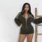 Women's new fashionable zipper long sleeved jumpsuit shorts slim fit