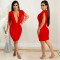Fashionable and sexy solid color women's deep V sleeveless flowing beard mid skirt dress for women