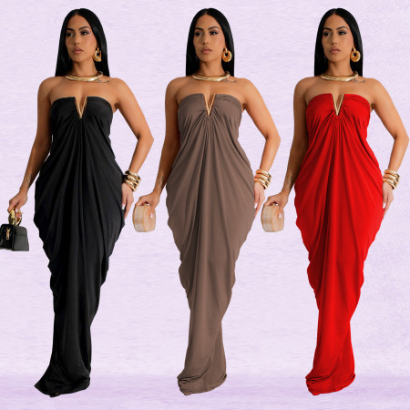 Fashion women's solid color sexy slim fit dress V-neck dress new