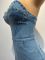 Washed denim dress with rhinestones, split ends, sandblasted, strapless straps, sexy women's long skirt