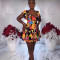 Temperament print square neck low cut sexy patchwork short sleeved dress short skirt women's wear
