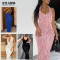 Hanging neck bag buttocks skirt, retro sexy slim fit backless dress, niche design, figure enhancing long skirt