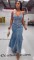Micro elastic suspender low cut denim suit button down long skirt set