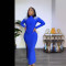 Women's semi high neck long sleeved solid color hip hugging long skirt high waist rhinestone backless high slit dress