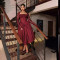 New square collar lace long sleeved fluffy mid length skirt with waist cinching solid color dress