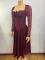 New square collar lace long sleeved fluffy mid length skirt with waist cinching solid color dress