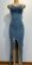 Washed denim dress with rhinestones, split ends, sandblasted, strapless straps, sexy women's long skirt