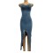 Washed denim dress with rhinestones, split ends, sandblasted, strapless straps, sexy women's long skirt