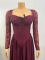 New square collar lace long sleeved fluffy mid length skirt with waist cinching solid color dress