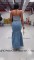 Micro elastic suspender low cut denim suit button down long skirt set