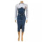 Cowboy patchwork fake two-piece long sleeved shirt denim split dress two-piece set