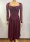 New square collar lace long sleeved fluffy mid length skirt with waist cinching solid color dress