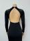 Women's semi high neck long sleeved solid color hip hugging long skirt high waist rhinestone backless high slit dress