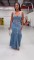 Micro elastic suspender low cut denim suit button down long skirt set