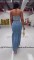 Micro elastic suspender low cut denim suit button down long skirt set