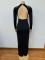 Women's semi high neck long sleeved solid color hip hugging long skirt high waist rhinestone backless high slit dress