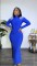 Women's semi high neck long sleeved solid color hip hugging long skirt high waist rhinestone backless high slit dress
