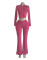 Solid color high elasticity slim fit two-piece set long sleeved small flared women's clothing