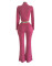 Solid color high elasticity slim fit two-piece set long sleeved small flared women's clothing