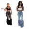 Hot selling pearl retro embellished feather jeans