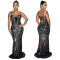 New mesh see through rhinestone suspender, low cut sexy revealing backpack hip dress, women's clothing
