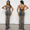 Solid color mesh rhinestone suspender, low cut, sexy, exposed backpack, hip, dress, women's dress