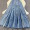 Summer new denim fashion suspender high waisted zipper long skirt dress