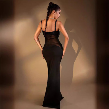 Summer New Women's Sexy Perspective Mesh Bag Hip Wrap Long Dress Strap Dress Dress