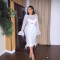 New temperament long sleeved lace sexy see through pleated slim fit dress with wrapped buttocks for women's wear